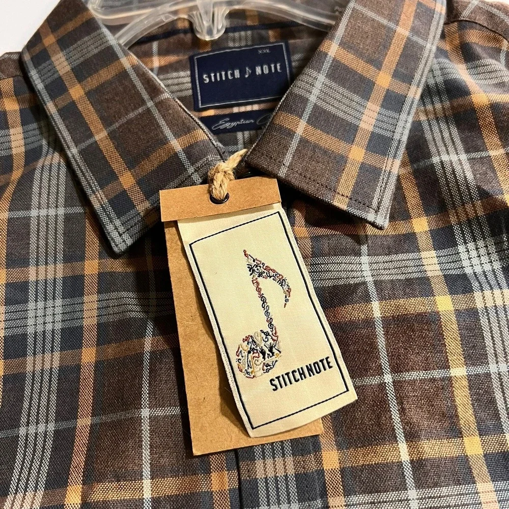 Stitch‎ Note Men's Button Up Shirt XXL  L/S Plaid 100% Egyptian Cotton